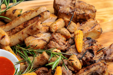 grilled meat on the board close-up