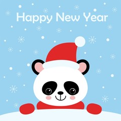 Funny and cute dancing panda wearing Santa s hat for Christmas and smiling