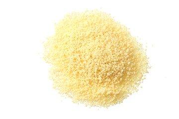 Couscous isolated on white background. top view