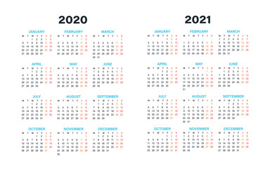 Calendar 2019 2020 year. Week starts on Monday. Year 2020-2021, Calendar Design.