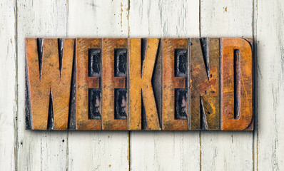 Antique letterpress wood type printing blocks on a white backgound - Weekend