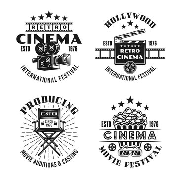 Retro cinema set of four vector black emblems