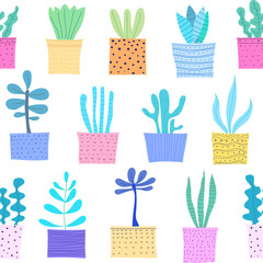 Succulent plant seamless pattern background. Vector illustration for fabric and gift wrap paper design.