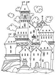 Fototapeta premium Castle with towers hand-drawn