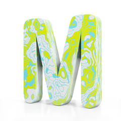 3D rendering letter M on white background. Signs and symbols. Colorful Alphabet. Textured materials.
