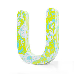 3D rendering letter U on white background. Signs and symbols. Colorful Alphabet. Textured materials.