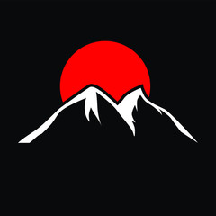 mountain logo with red moon