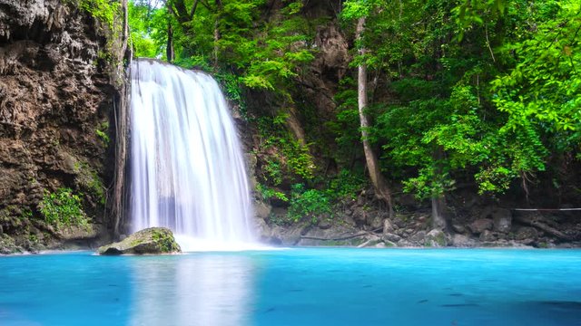 4K, Time lapse Beautiful waterfall erawan  Waterfall waterfall in kanchanaburi province Thailand
