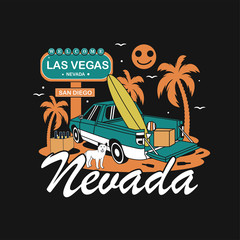 Nevada Beach Car Summer Illustration