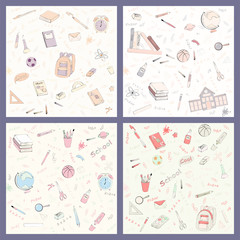 Multicolour vector seamless pattern with school supplies and stationery.