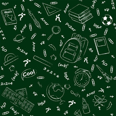 Monochrome vector seamless pattern with school supplies and stationery