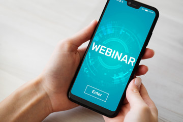 Webinar E-learning Online Training Coaching Education concept on mobile phone screen.