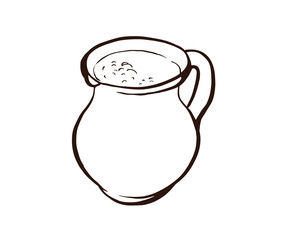 Clay mug of milk. Hand drawn design element.