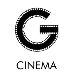 Fototapeta na wymiar Logotipo con texto CINEMA con letra G como tira de película en color negro