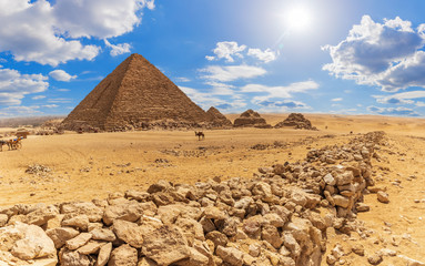 The Pyramid of Menkaure and the rocks in the desert of Giza, Egypt