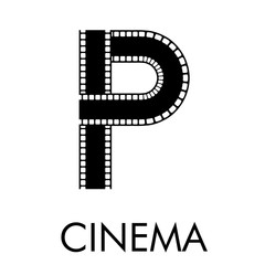 Logotipo con texto CINEMA con letra P como tira de película en color negro