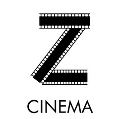 Logotipo con texto CINEMA con letra Z como tira de película en color negro