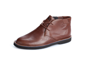 Brown formal male leather shoes isolated on white background