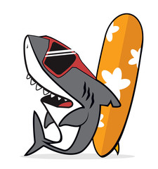 Cute Shark Cartoon Character with surfboard