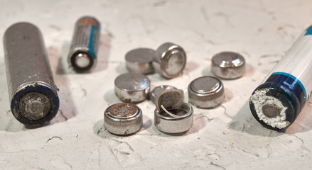 Obraz premium Used batteries from different manufacturers, waste, collection and recycling.