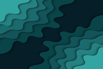 Background with blue waves. Abstract wavy blue paper background.