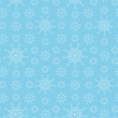Light blue snowflake seamless pattern. New year and Christmas ornament. Usable for party invitations, cards, posters, wrapping paper, packaging, textile. Vector illustration