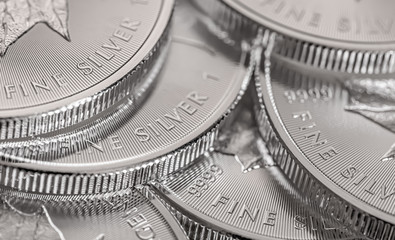 Macro Close up of a Silver Canadian Maple Leaf Bullion Coin