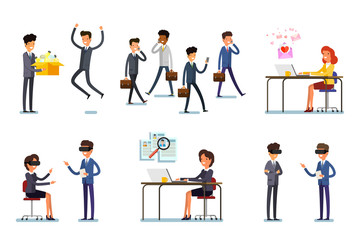 Set of business characters working in office. Vector illustration design