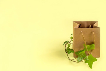 Eco-friendly shopping bag with branch of green plant