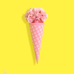 Paper waffle cone with flowers