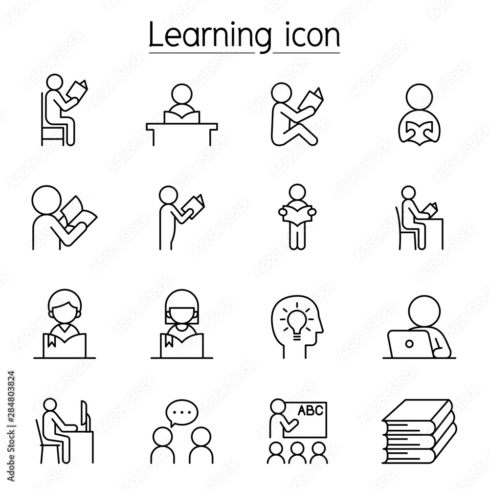 Poster learning icon set in thin line style