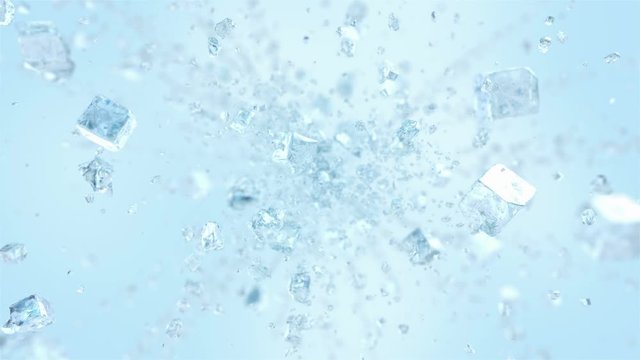 Exploding frosted ice cube in 4K