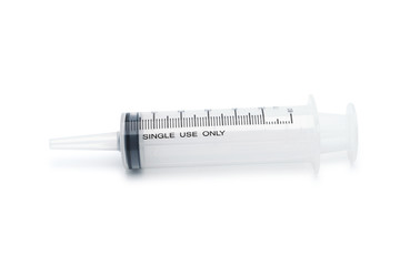 Blank plastic syringe without injection needle isolated on white background
