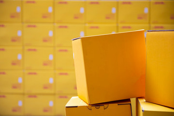 Yellow transportation boxes packages