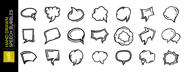 Set of hand drawn speech bubbles