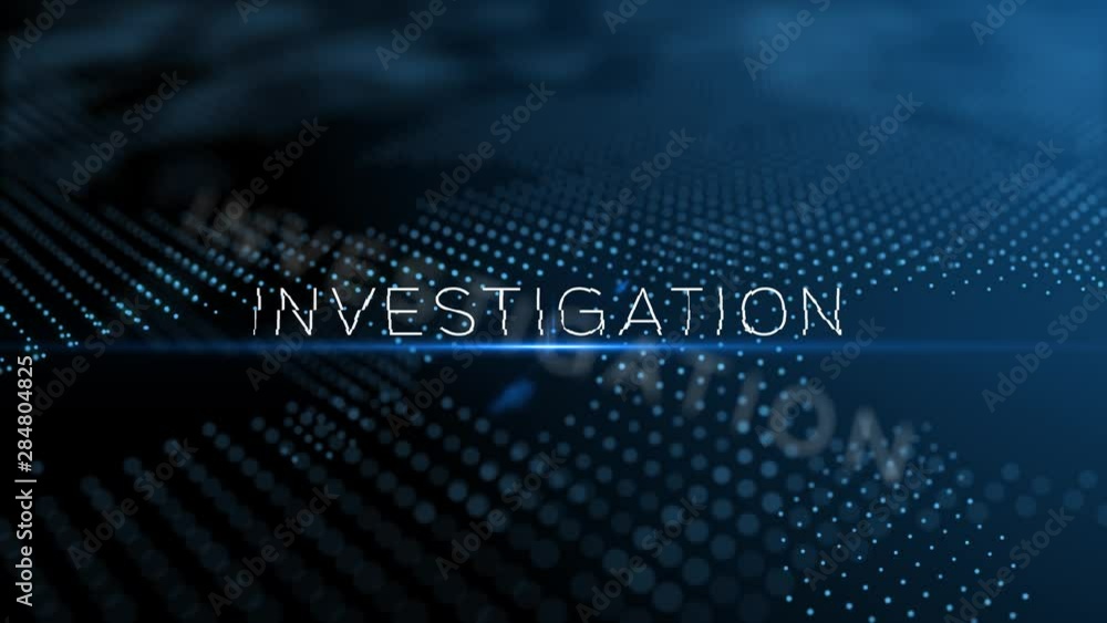 Poster investigation modern intro text 3d animation with lens flare and depth of field focus blur