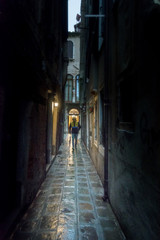 Narrow street of Venice in a mysterious night
