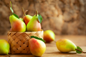 Fresh pears in basket