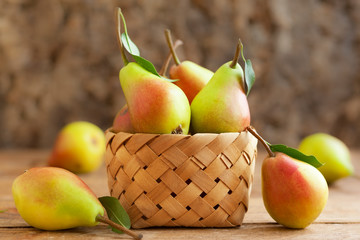 Fresh pears in basket