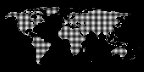 Abstract pixel world map. Halftone style. Vector illustration.