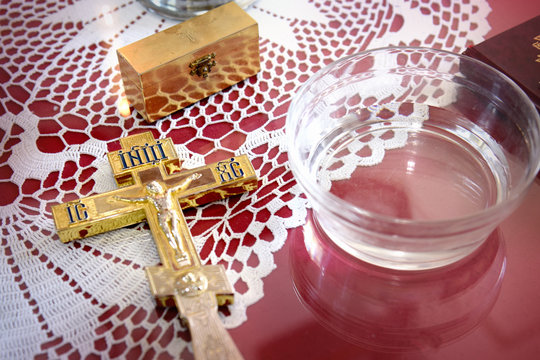 Orthodox baptism items on a table