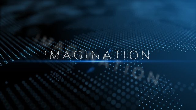 Imagination modern intro text 3D animation with lens flare and depth of field focus blur