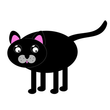 recommend clip art: Kawaii illustration. Black cat with big eyes and tongue out isolated on white background.