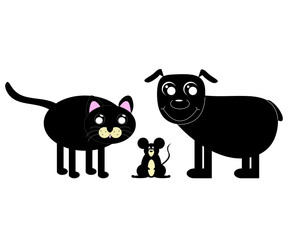 Kawaii illustration. Dog, cat and mouse isolated on white background..