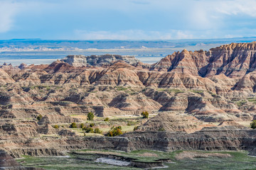 Rocky landscape of the beautiful Badlands National Park, South Dakota
