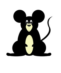 Kawaii illustration. Surprised little black mouse isolated on white background.