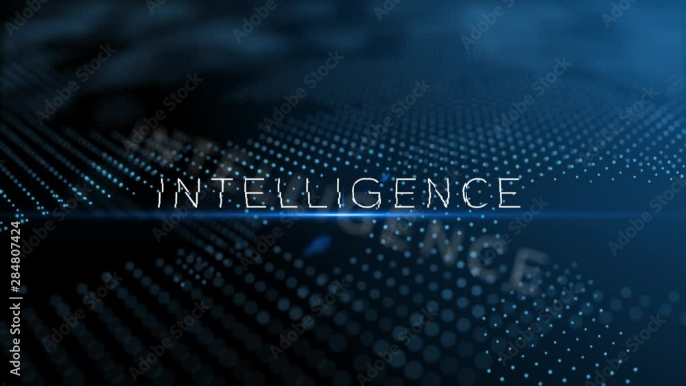 Poster intelligence modern intro text 3d animation with lens flare and depth of field focus blur
