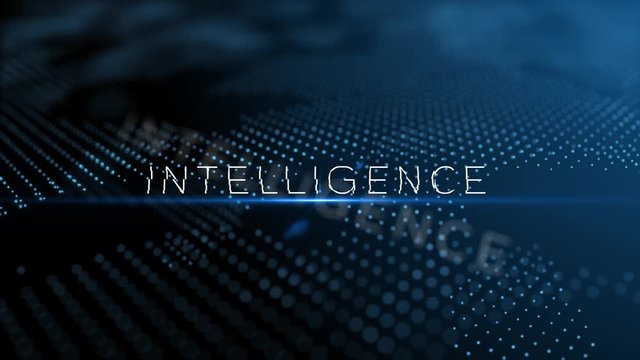 Intelligence modern intro text 3D animation with lens flare and depth of field focus blur