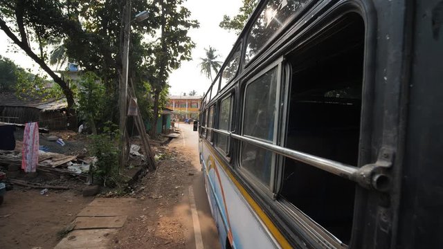 The view from the window of an intercity bus in India. State of Goa.