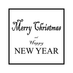 Merry Christmas and New Year lettering in square card. Fashion background design. Modern stylish abstract texture. Monochrome template for prints, card, poster, etc. Vector illustration